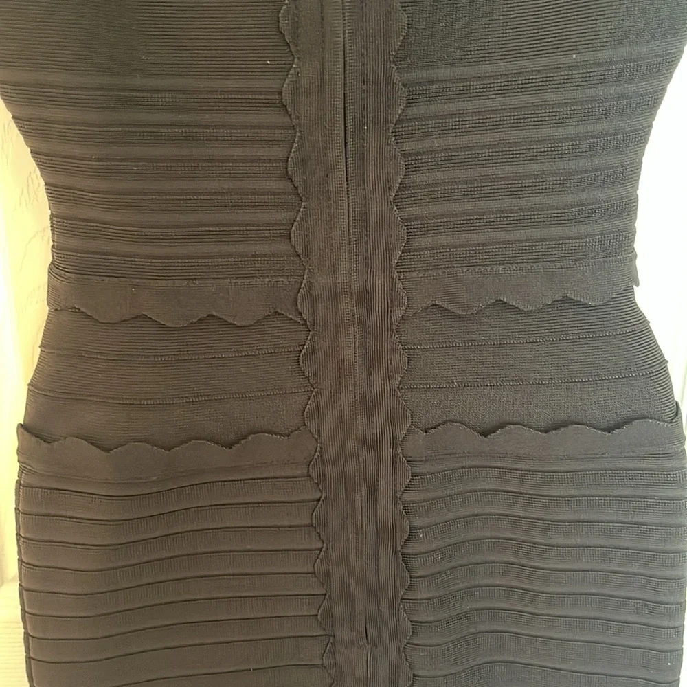 Herve Leger Lotus Cold Shoulder Scallop Hem Bandage Dress